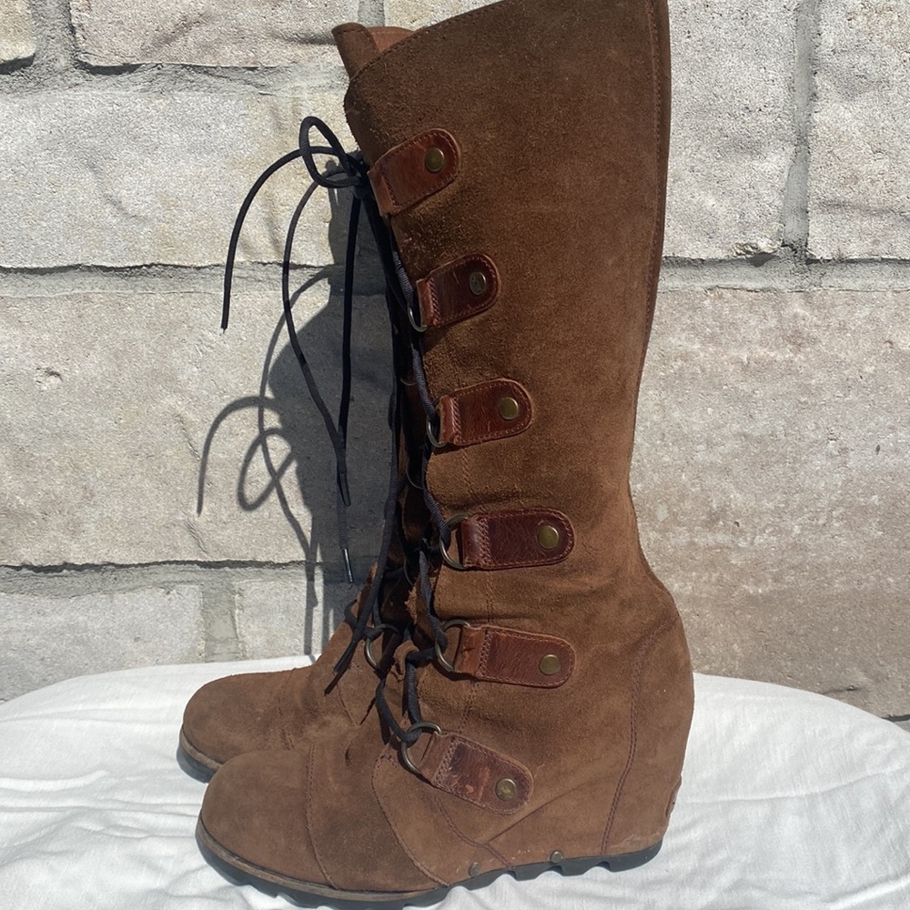 SOREL Joan of Arctic Wedge  Suede & Leather Lace Up Knee High Size 7 - Picture 5 of 13